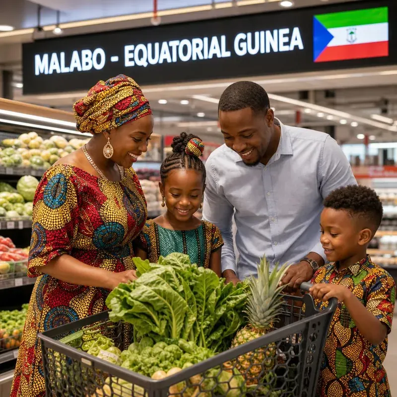 Familia ecuatoguineana haciendo la compra en Ecua Market